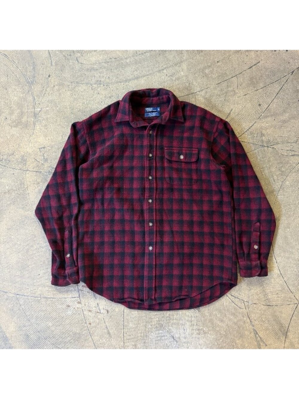 Vintage 1980's Polo Ralph Lauren Red & Black Shadow Plaid Wool Flannel Shirt XL